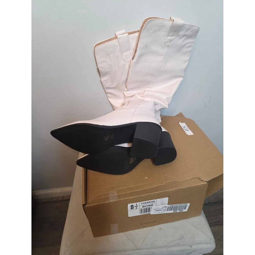 Journee Collection Therese knee-high boots in bone croc faux leather, 8.5 NIB